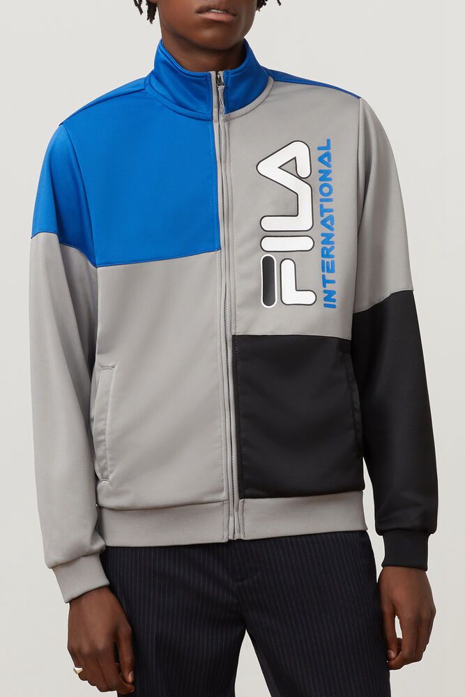 Fila Daniele Track Grey/Black/Blue Jacket Mens - NZ 85961-DJGB